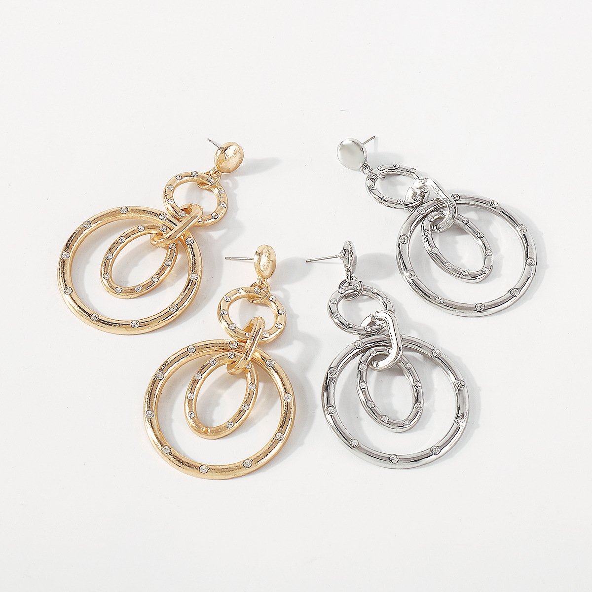 E191 Atmospheric hollow double-layer earrings micro-inlaid personality trendy fashion earrings metal circle earrings