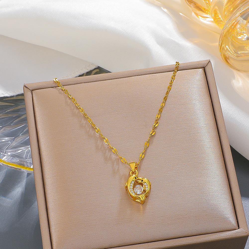 Smart dolphin necklace female ins micro-inlaid zircon niche design animal clavicle chain simple and versatile necklace