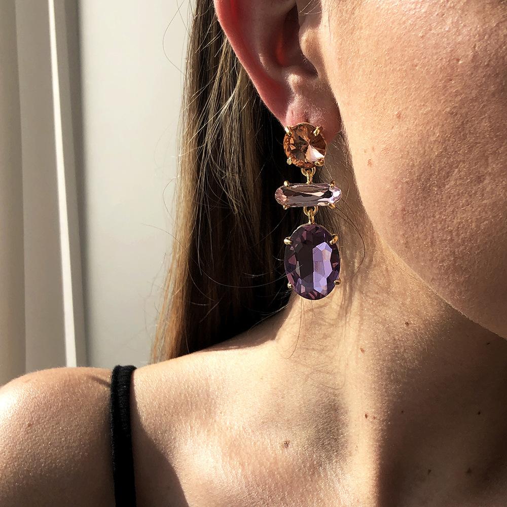 E9626 Diamond Earrings Temperament Ladies and Ladies Several Earrings Exaggerated Contrasting Color Multi-cut Earrings
