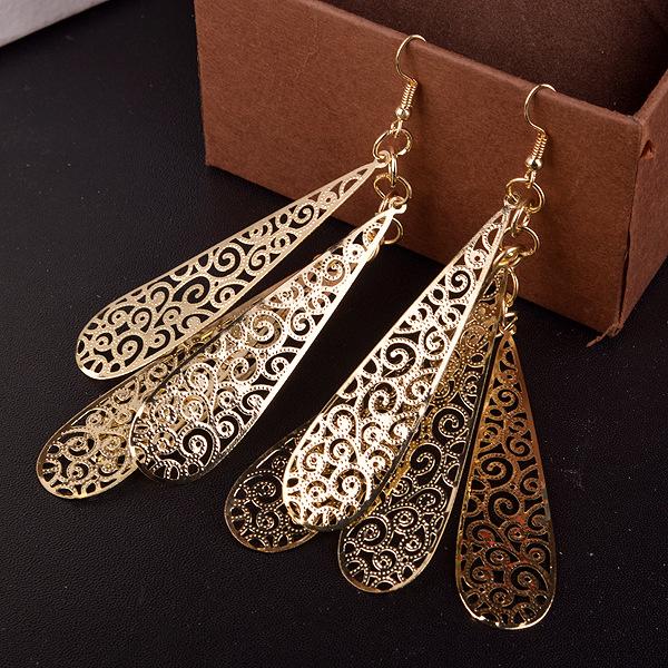 Retro multi-layered hollow water drop long earrings Indian Baroque women's earrings