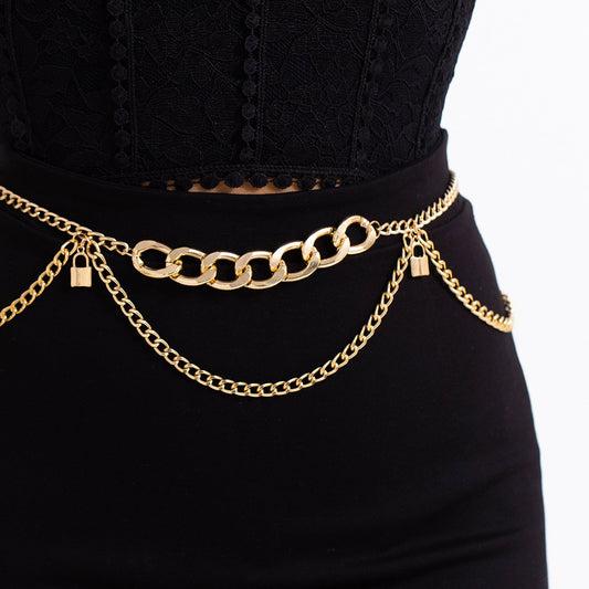 Jewelry Fashion Cool Metal Lock Waist Chain Female Hip Hop Thin Chain Dress Body Chain