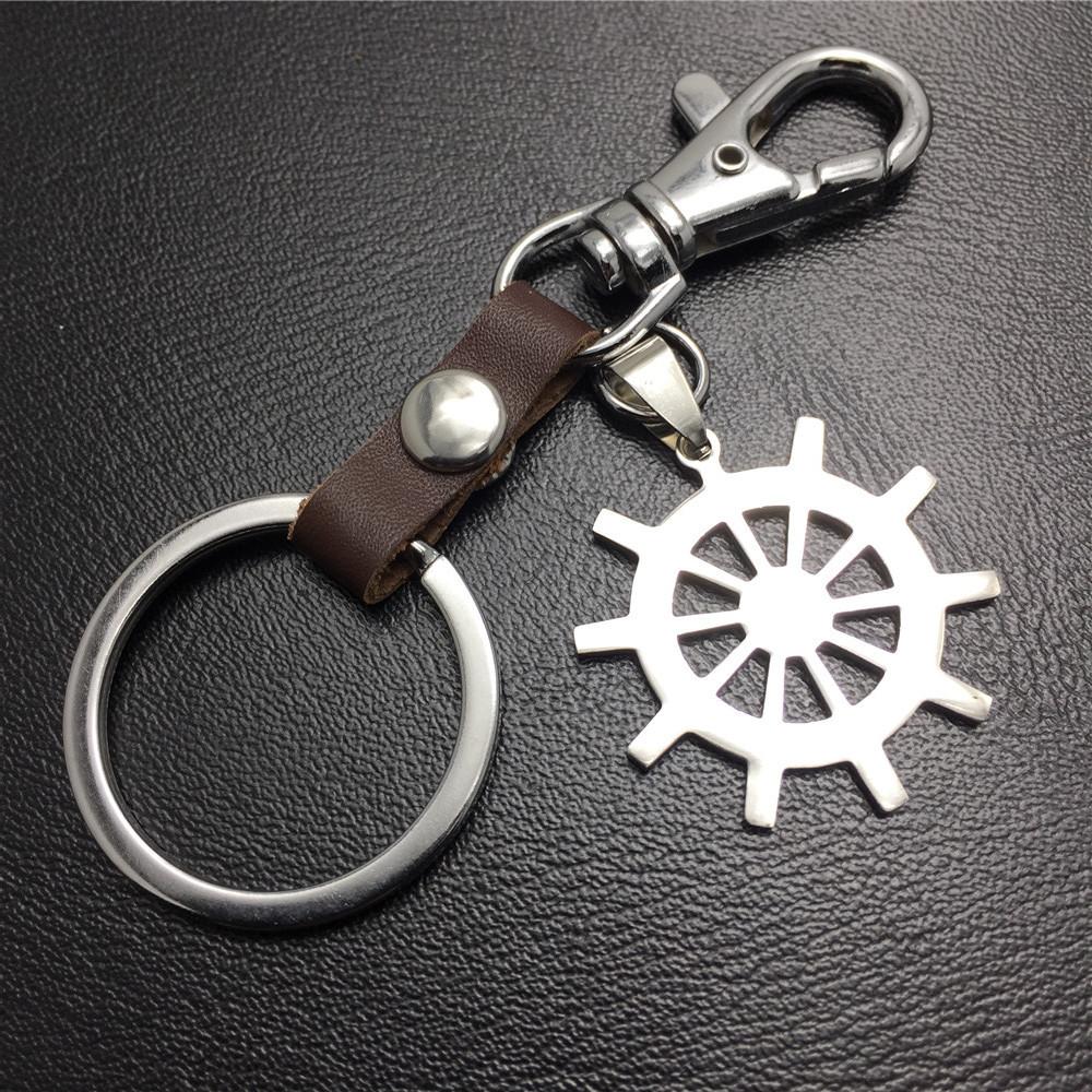 Rudder titanium steel car key pendant cowhide key chain car hanging logo
