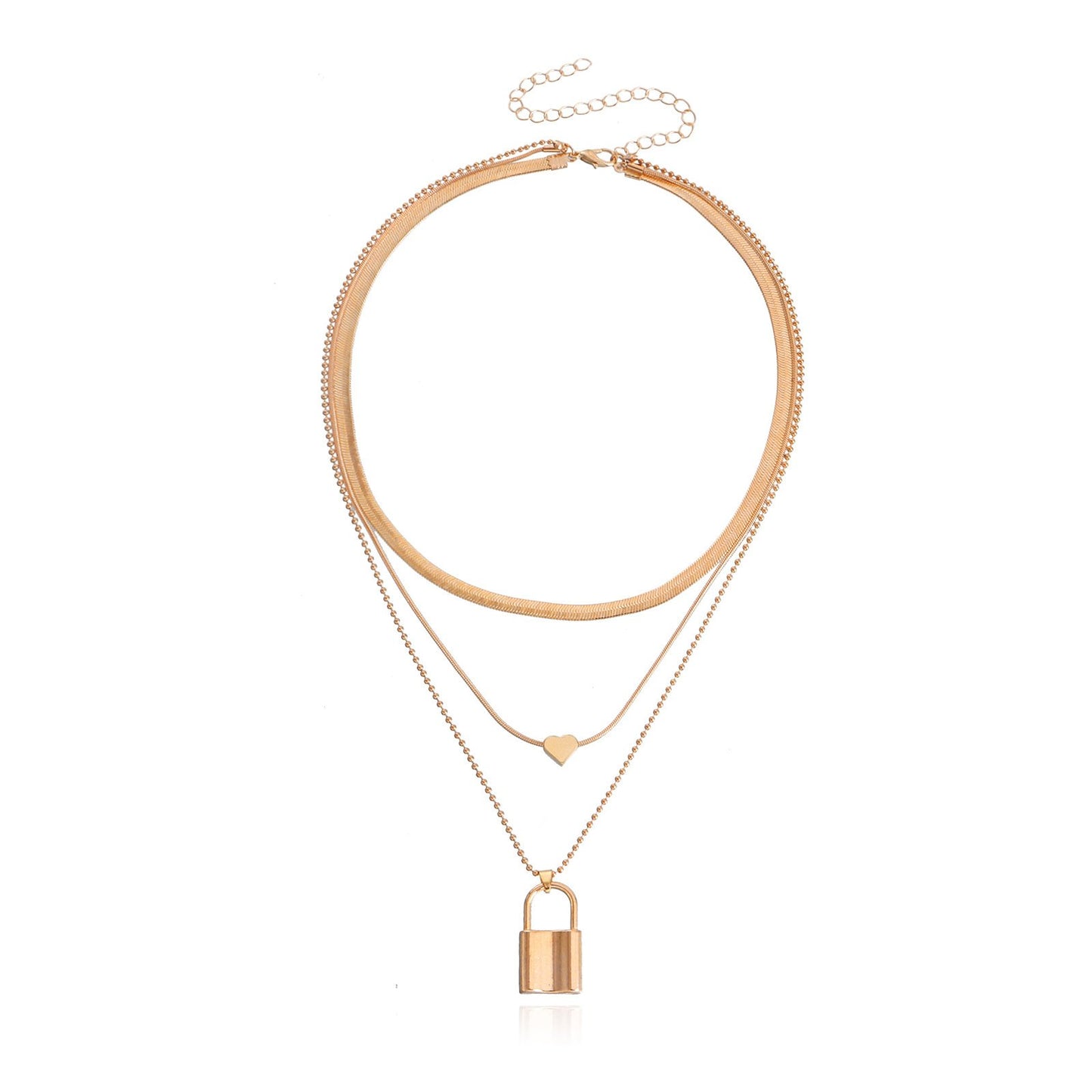 Jewelry Punk Multilayer Flat Snake Chain Padlock Love Pendant Necklace Women's Sweater Chain Advanced Sense Necklace