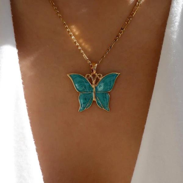 Vintage Painted Oil Drip Butterfly Necklace Fashion Pendant Necklace Accessories