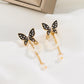 ins black butterfly earrings French light luxury niche design pearl chain tassel earrings sweet earrings
