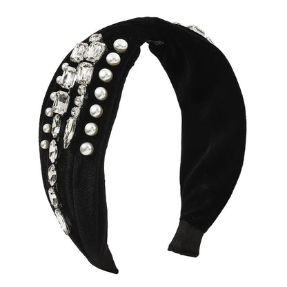 F4892 autumn and winter hair accessories corduroy rhinestone imitation pearl headband light luxury temperament knotted headband female