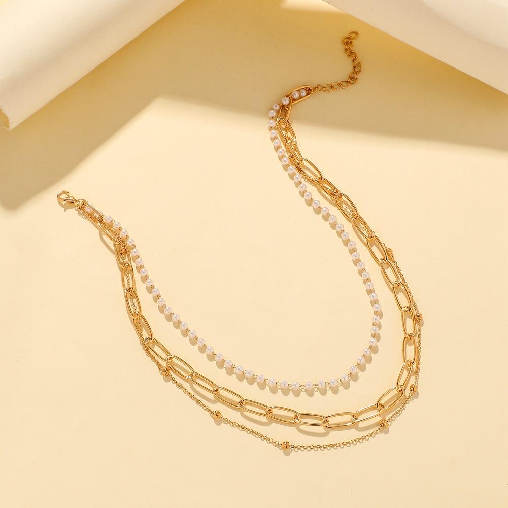 Ins popular fashion Hong Kong choker necklace simple metallic temperament pearl versatile multi-layer necklace female