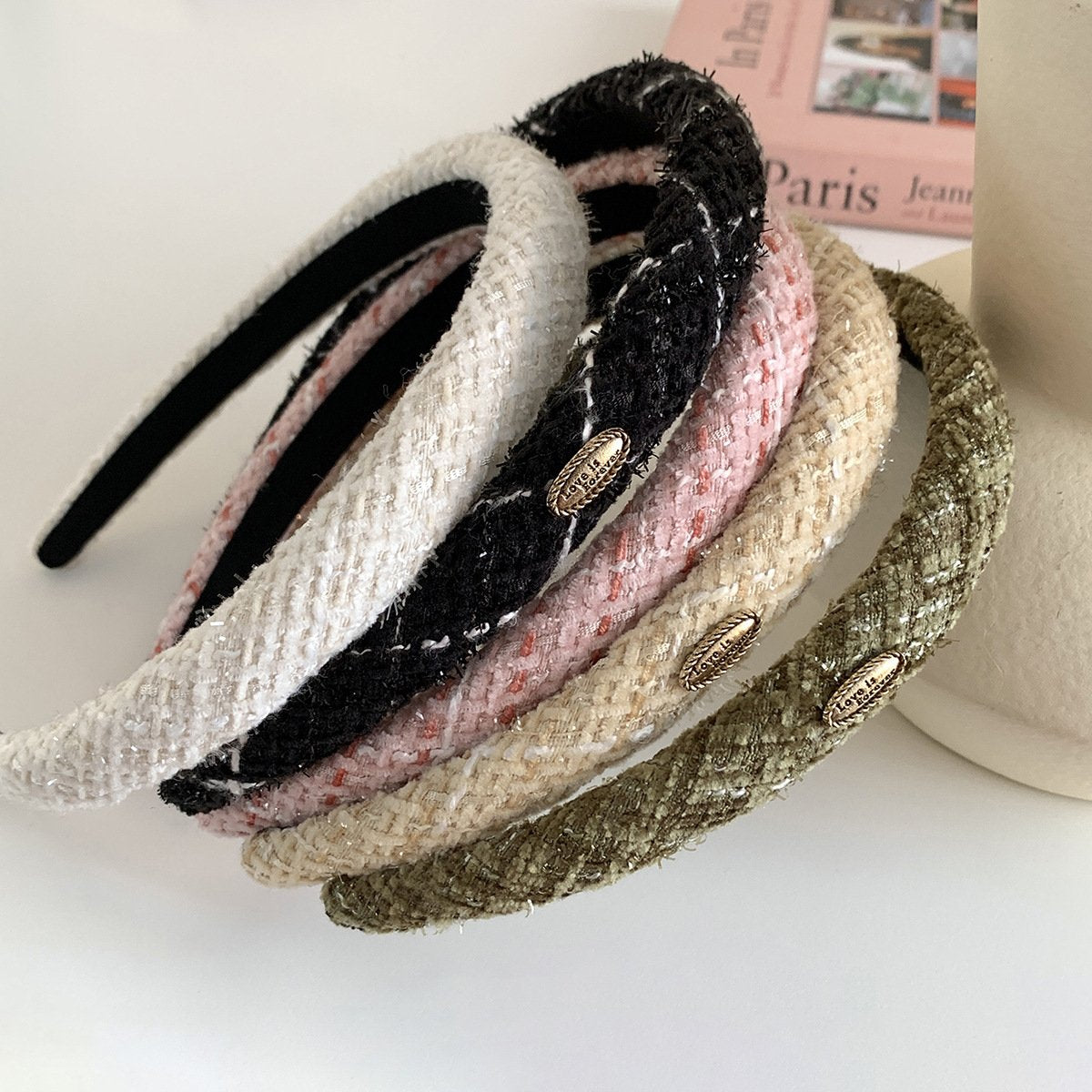 F588 Xiaoxiang High Skull Headband Autumn and Winter Style French Retro Simple Fabric Lattice Headband