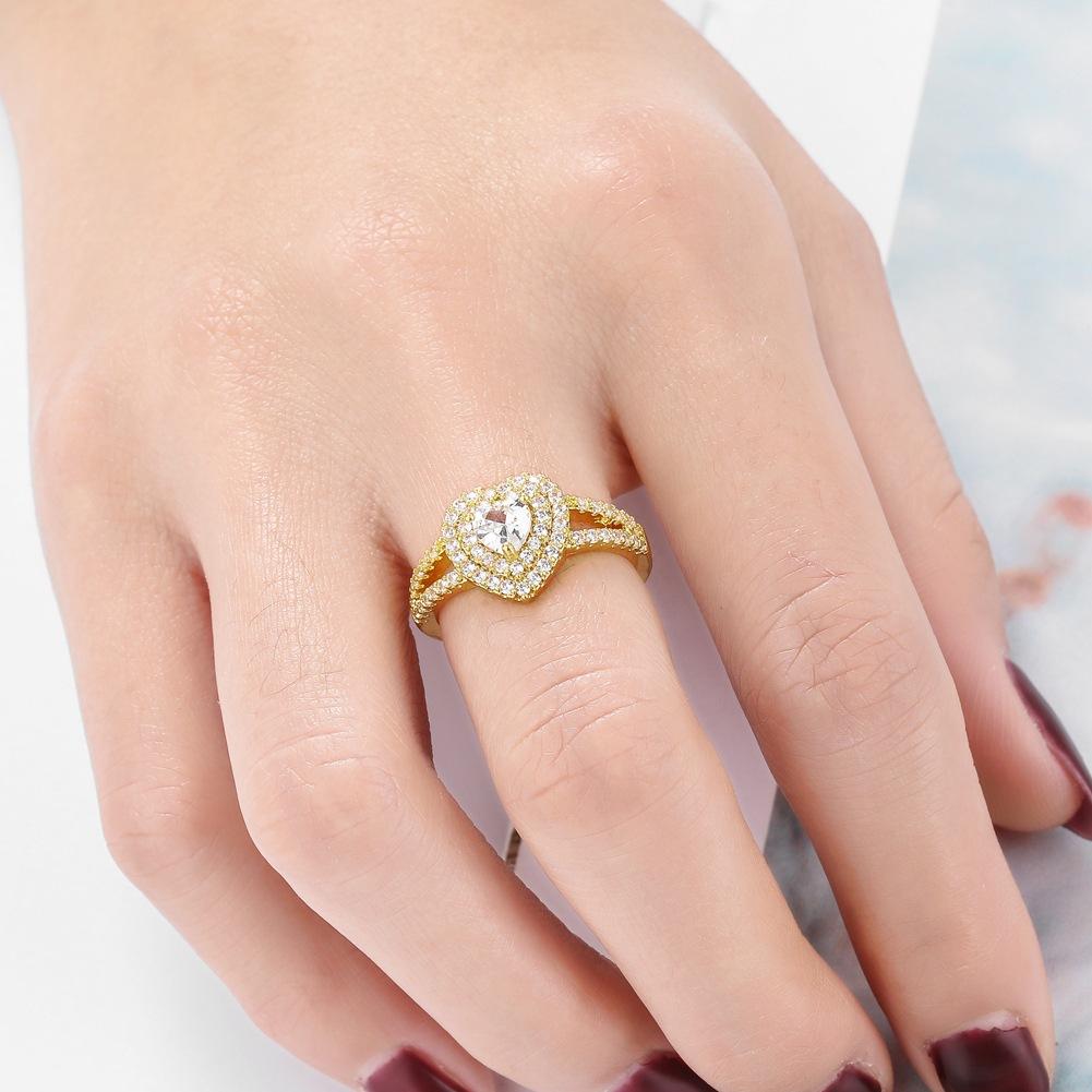 Copper inlaid zircon heart-shaped full diamond micro-inlaid ring love couple ring ring