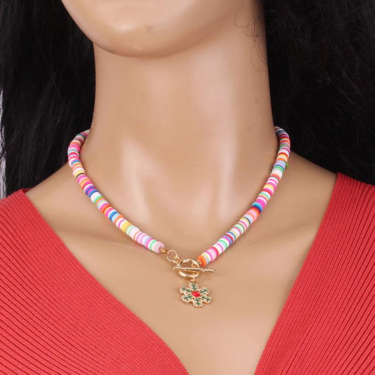 Jewelry Santa Claus Snowflake Pendant Clavicle Chain Contrasting Color Bohemian Color Soft Pottery Necklace