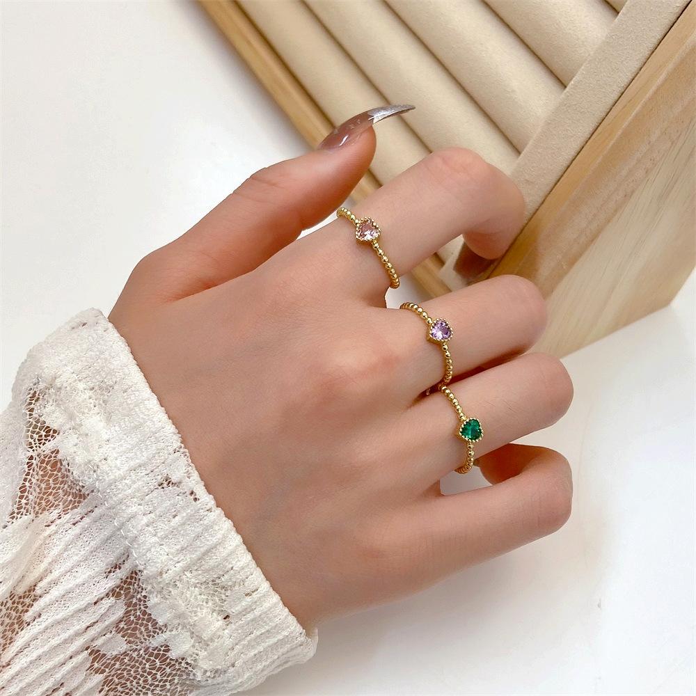 Ins color zircon love ring female simple geometric opening index finger ring niche personality ring