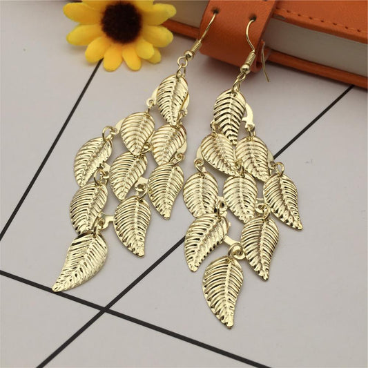 Three-dimensional pattern leaf earring earrings long metal earrings