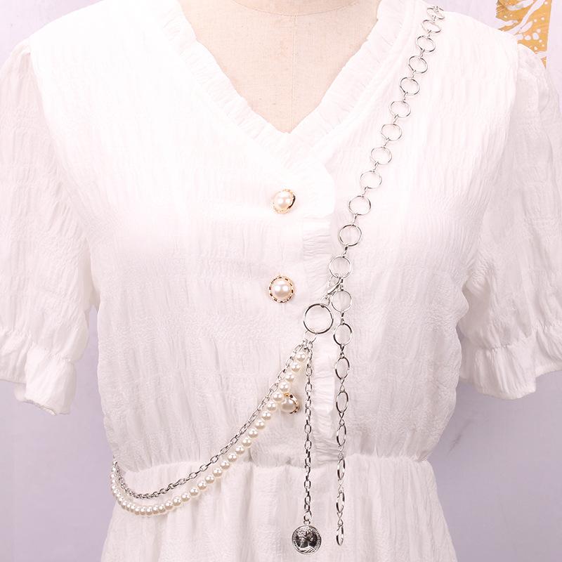 Niche Design Trend Avant-Garde Body Chain Imitation Pearl Portrait Pendant Necklace Suit Messenger Dress Simple Accessories