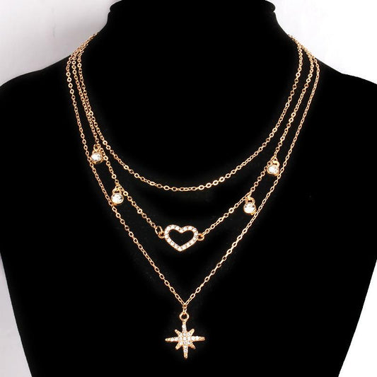 Fashion Diamond Heart Necklace Empty Heart Personality Simple Clavicle Chain Heart Pendant Necklace