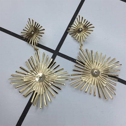 Summer geometric double diamond fence fried fur earrings night party exaggerated ornaments