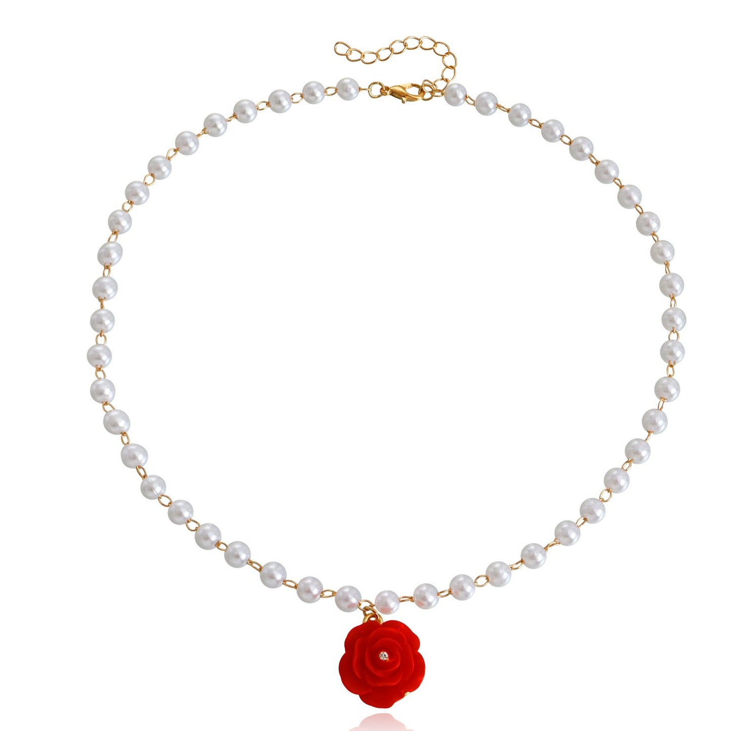 Jewelry Rose Pendant Imitation Pearl Necklace Sweater Chain Fashion Cold Versatile Design Sense Necklace