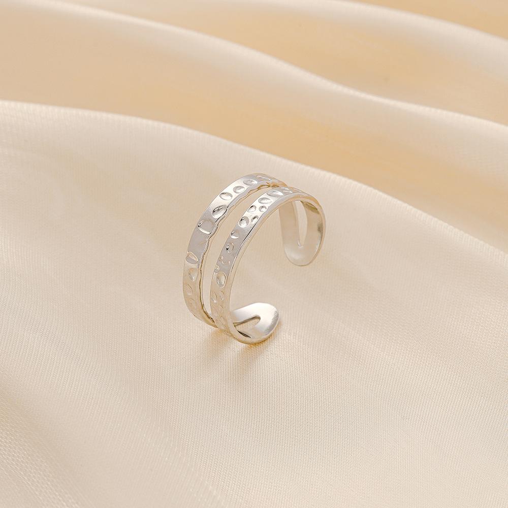 Simple ins stainless steel opening hammer pattern adjustable ring retro fashion design versatile ladies ring