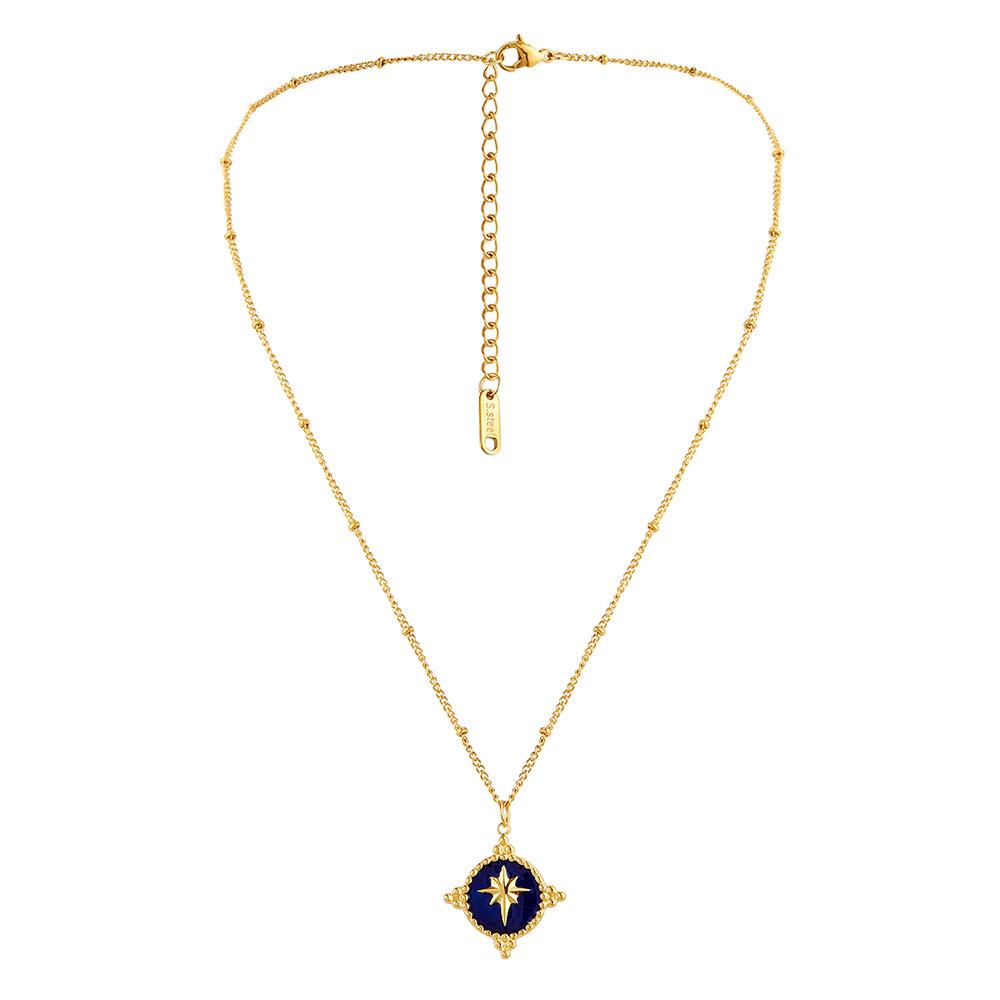 French temperament ladies stainless steel gold retro coin shield drop oil star short necklace