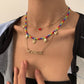 Fashion Simple Letter Peach Heart Clavicle Necklace Beach Vacation Colorful Beads Chain Necklace