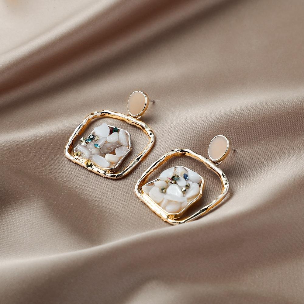 Fashion square hollow gravel drop glue earrings women's personality back shape temperament inlaid zircon earrings jewelry