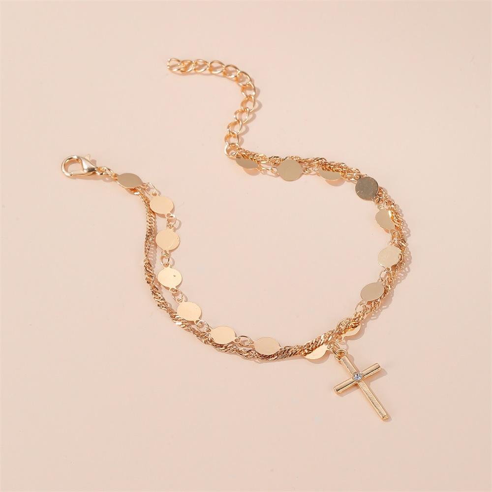 Temperament Simple Cross Bracelet Fashion Round Double Ladies Bracelet