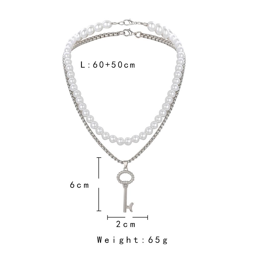 Titanium Steel Pearl Hip Hop Versatile Men's Necklace Accessories Stacked Punk Stainless Steel Key Simple Pendant