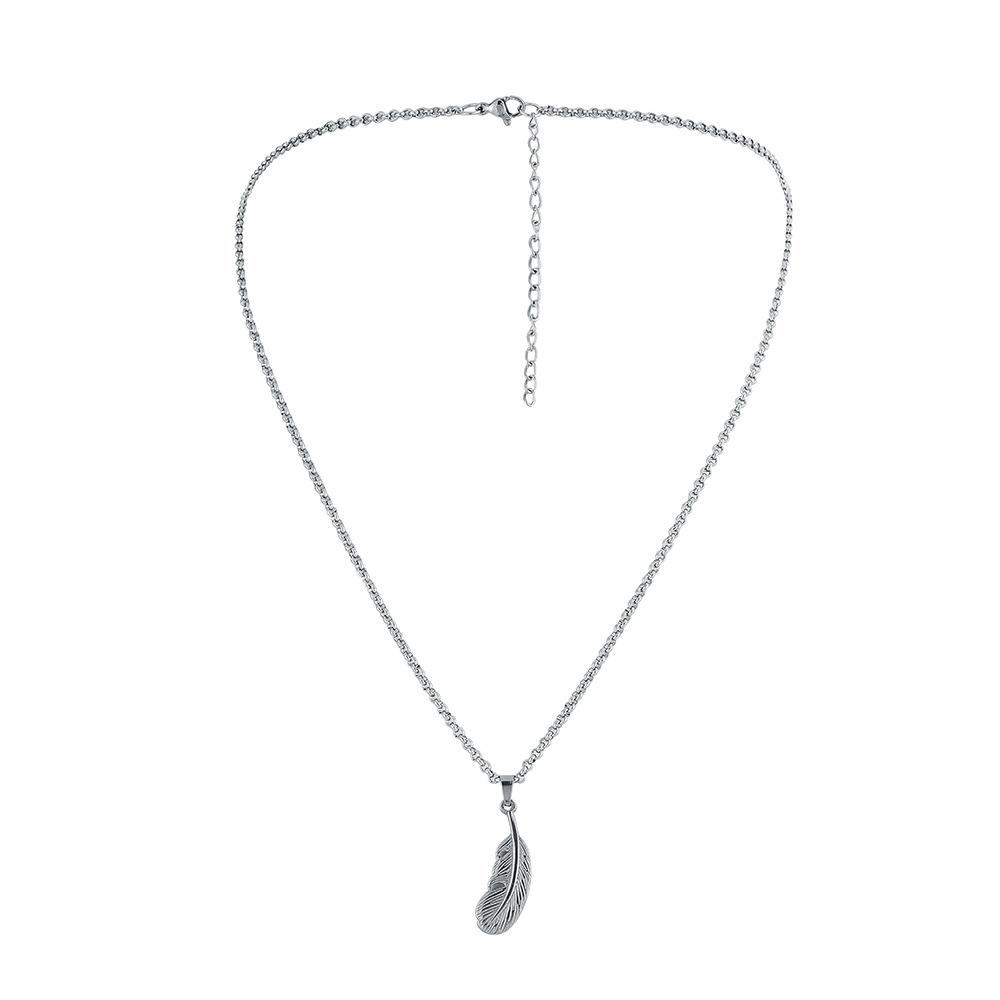 Niche design high-end men's simple personality stainless steel feather necklace versatile fashion titanium steel pendant
