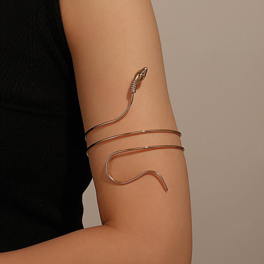 Exaggerated snake-shaped bracelet female retro fashion twisted winding metal small snake arm ring personality cuff