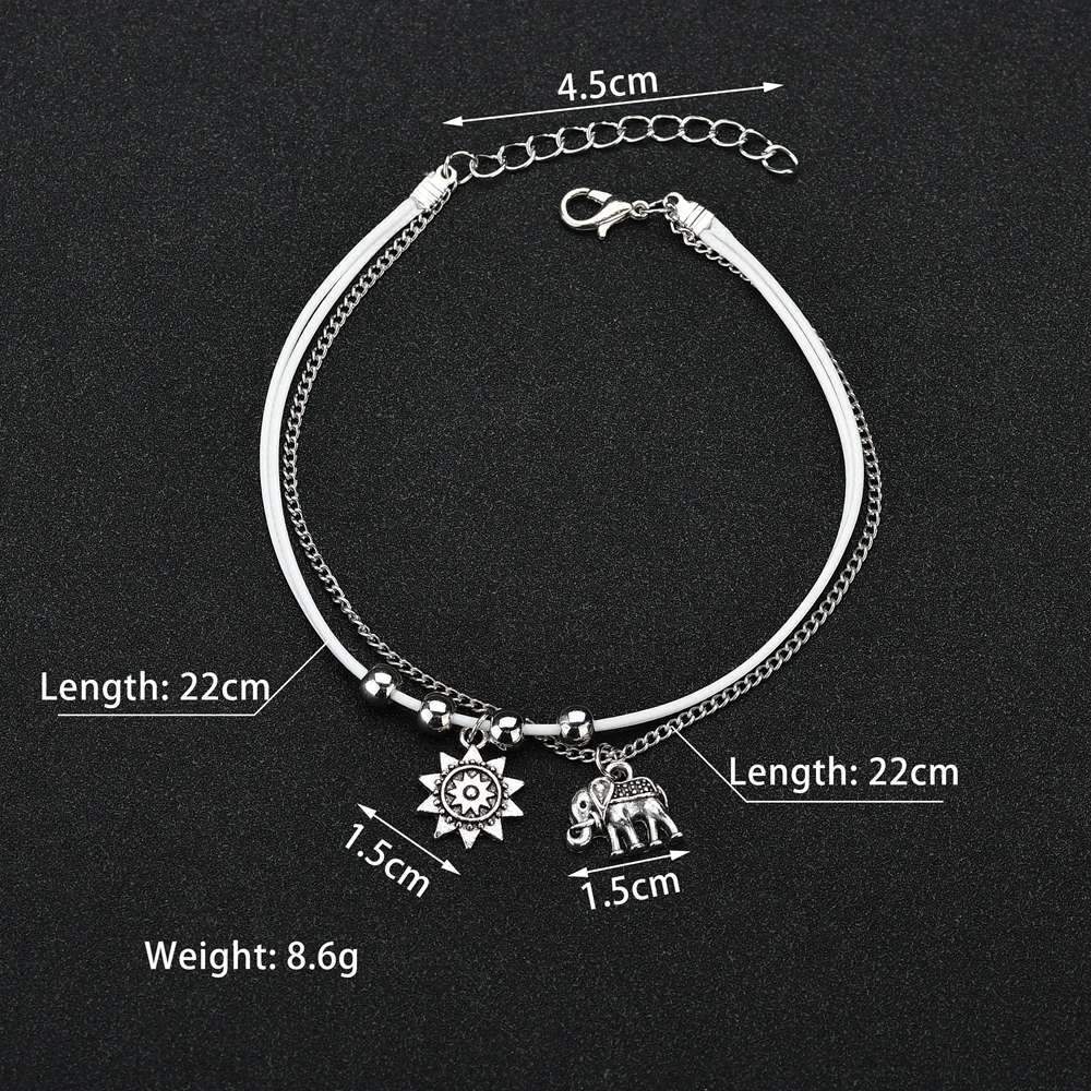 Bohemian alloy elephant sun three-layer multi-layer square bead chain anklet anklet retro anklet