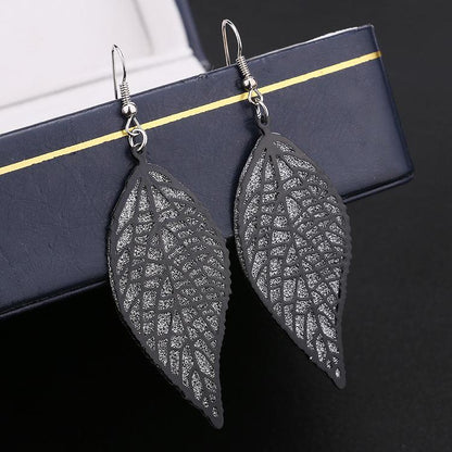 Gold Leaf Women's Earrings Hollow Double Layer Creative Earrings Alloy Ear Jewelry Trendy Night