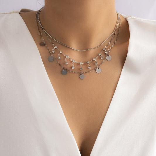 Jewelry Sweet Cool Sequin Tassel Spice Girl Necklace Niche Design Rhinestone Snake Bone Chain Necklace