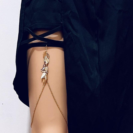 Sexy Simple Beach Tassel Leaf Thigh Chain Female Fashion Elastic Belt Sexy Leg Ring Body Chain Female