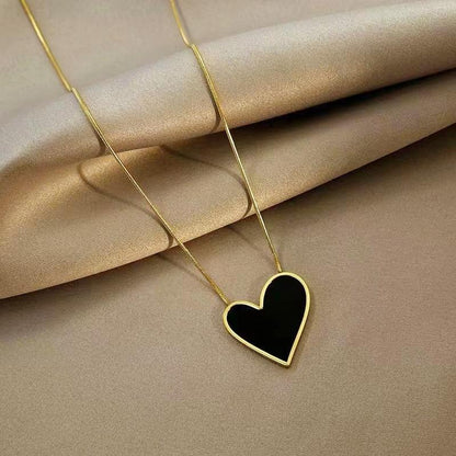 Year black big love necklace light luxury temperament clavicle chain titanium steel non-fading jewelry female