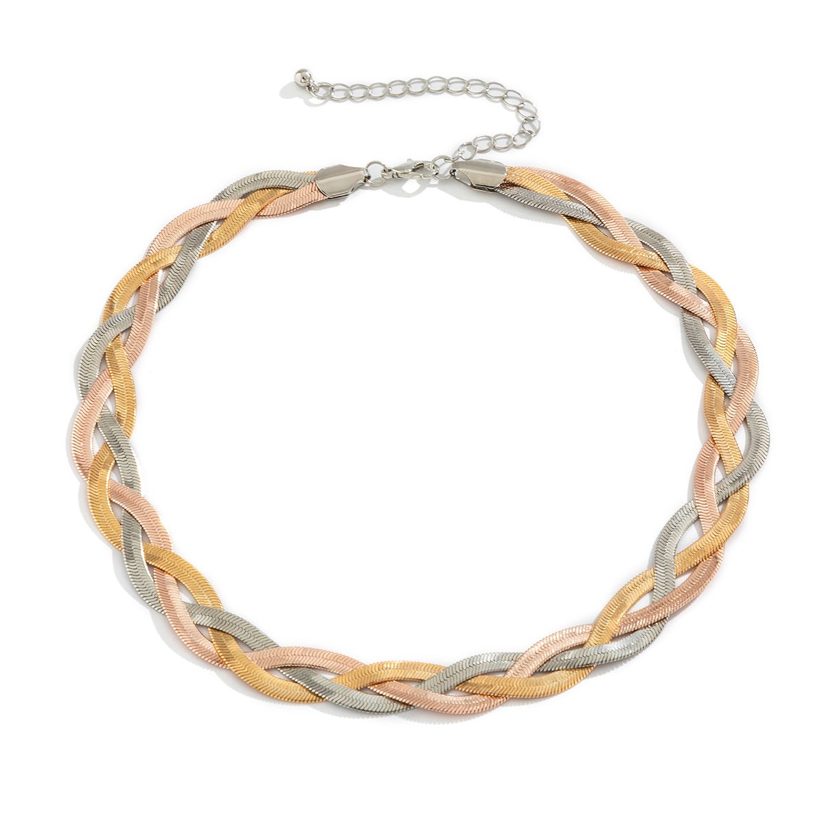 Jewelry Punk Mixed Color Snake Bone Chain Woven Necklace Trend Metal Texture Geometric Necklace