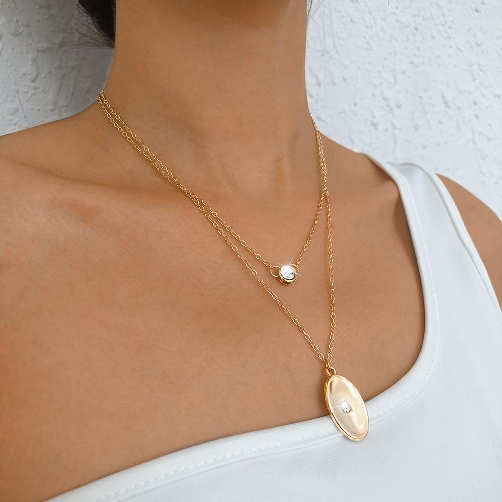 N921 Simple Thin Chain Double Layer Necklace Geometric Micro-inlaid Niche Necklace French Stacked Necklace