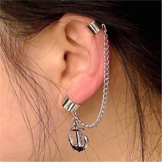 Mix and match texture silver tassel anchor no ear piercing ear clip male and female same style fashion couple earrings