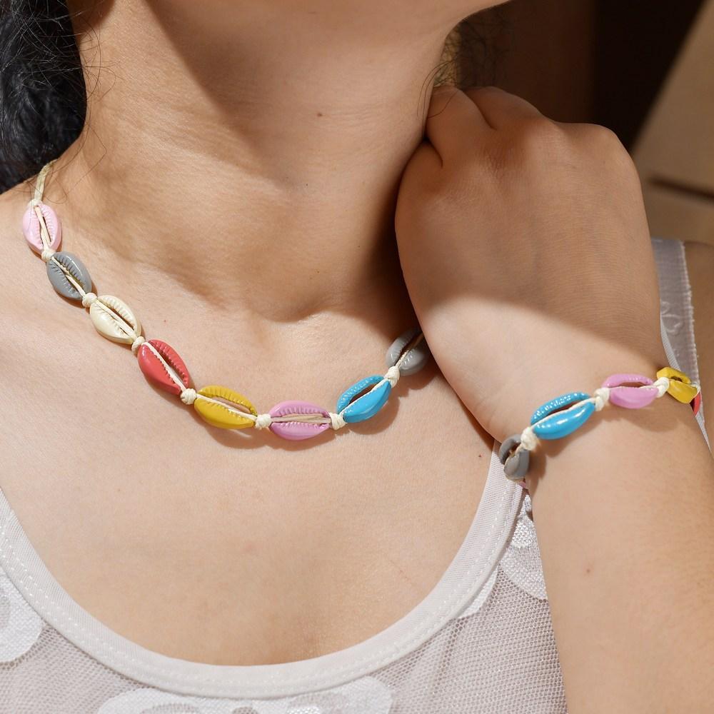 Jewelry Drip Oil Painted Alloy Shell Necklace Bohemian Braided Shell Bracelet