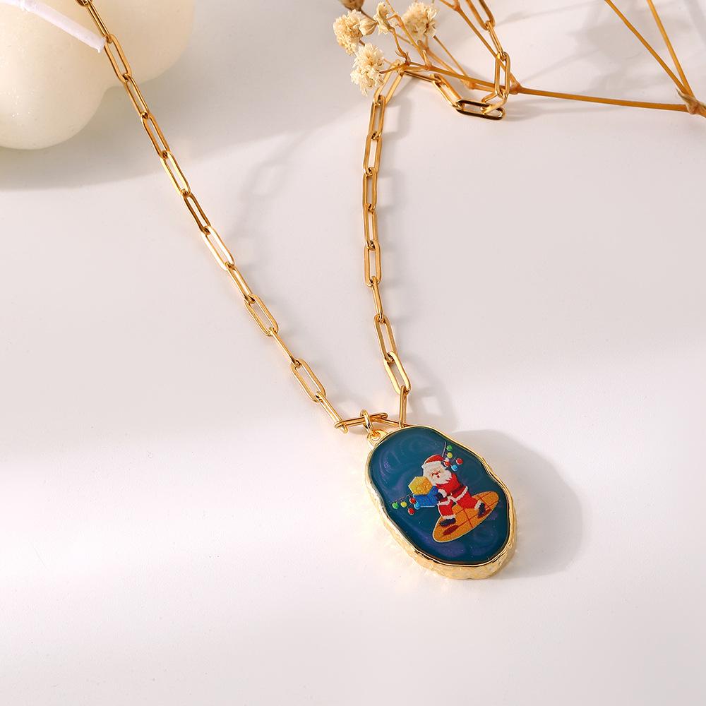Irregular Oval Resin Christmas Snowflake Necklace Personality Fashion Simple Original Alloy Pendant Female