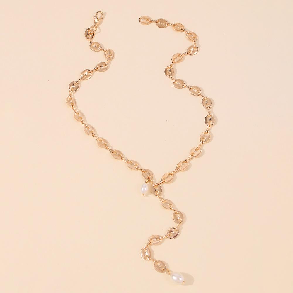 N8118 Back Chain Creative Pig Nose Necklace Female Simple Pearl Light Luxury Tassel Clavicle Necklace
