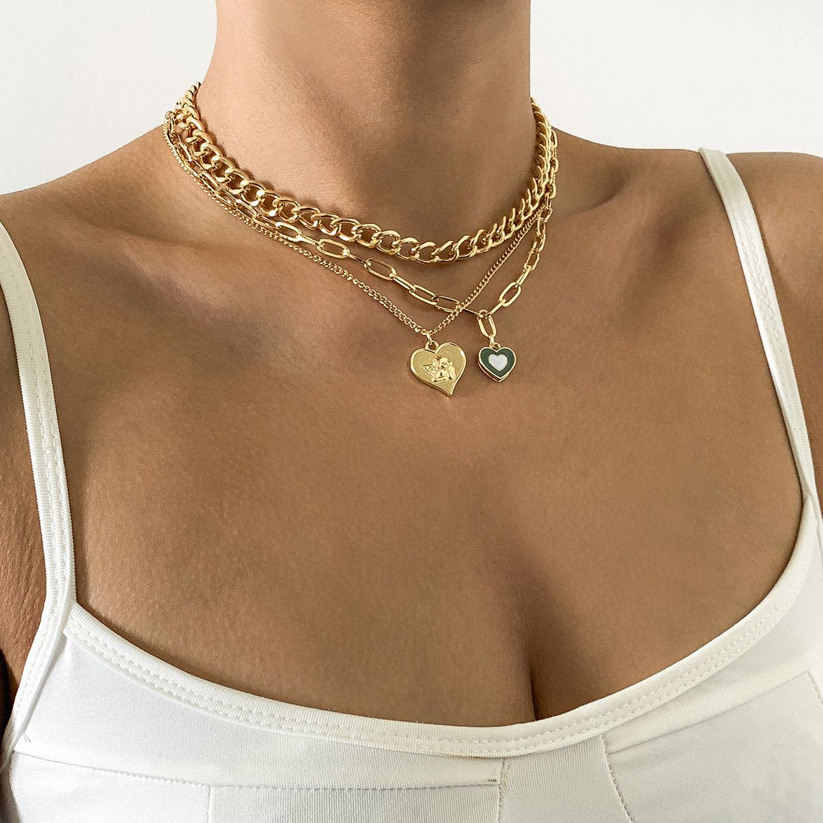 Jewelry Simple Metal Angel Peach Heart Pendant Necklace Retro Drip Oil Heart Shaped Clavicle Necklace Female
