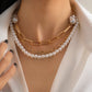 Jewelry Temperament Baroque Shaped Imitation Pearl Necklace Retro Hip Hop Geometric Chain Necklace Female