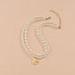Elegant Temperament Double Imitation Pearl Necklace Fashion Alloy Sun Pendant Necklace Accessories