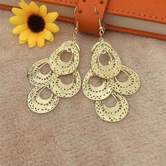 Four-leaf hollow big water drop earrings mixed batch Yunnan minority Dai earrings clothing accessories