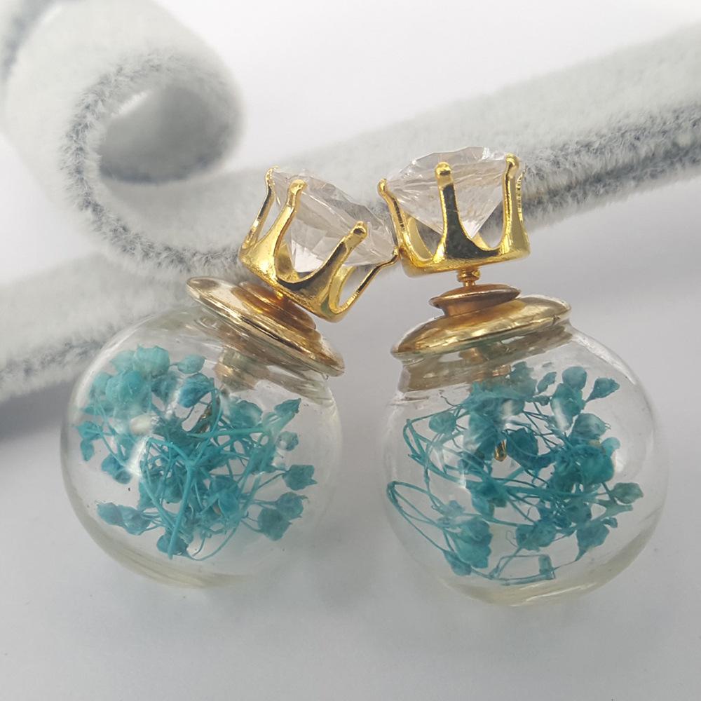 Direct Supply Colorful Rhinestone Dried Flowers Wishing Bottle Earrings Jewelry Creative Ladies Earrings