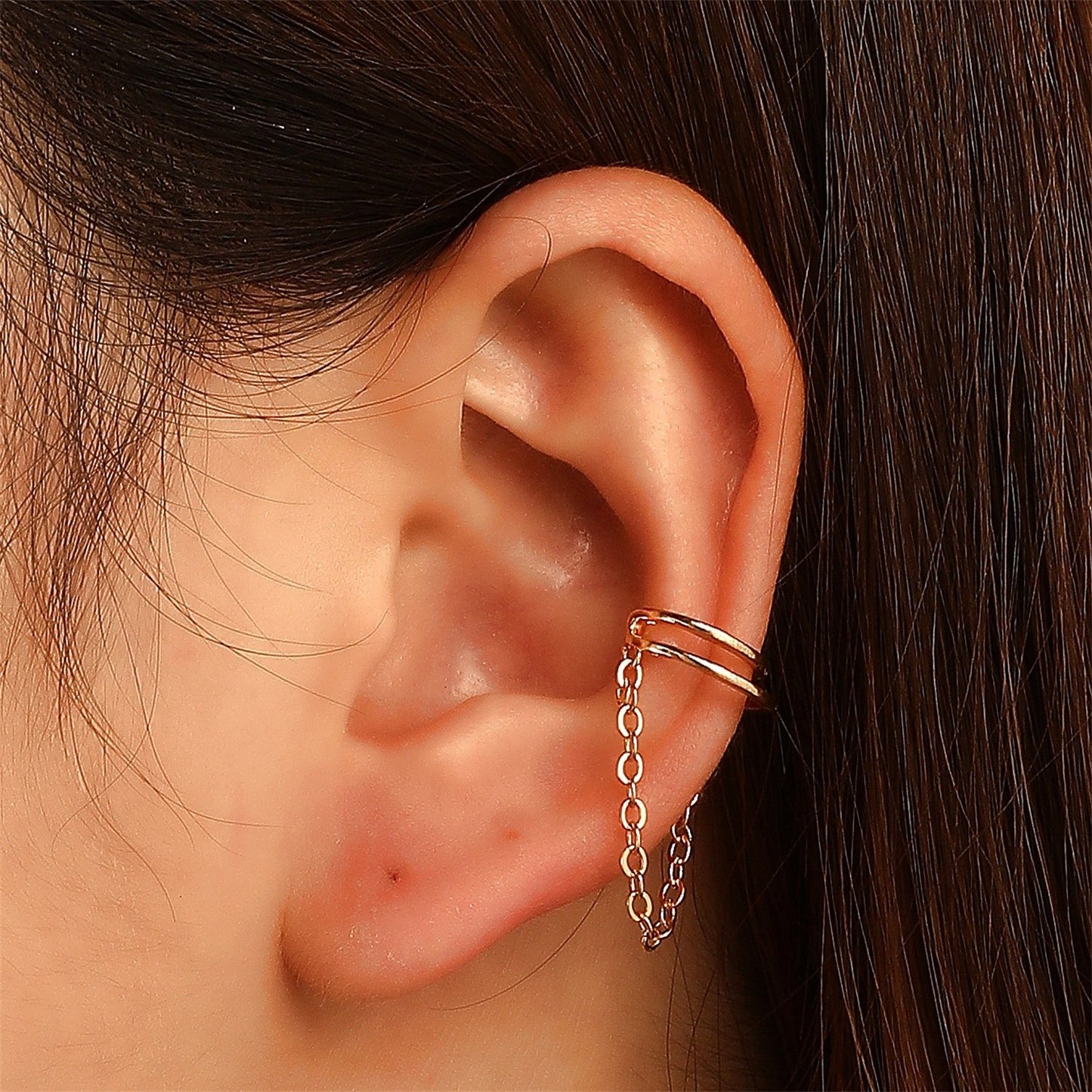 Small fresh metal chain ear clip single personality high-end retro hole-free earrings super fairy earrings for girls