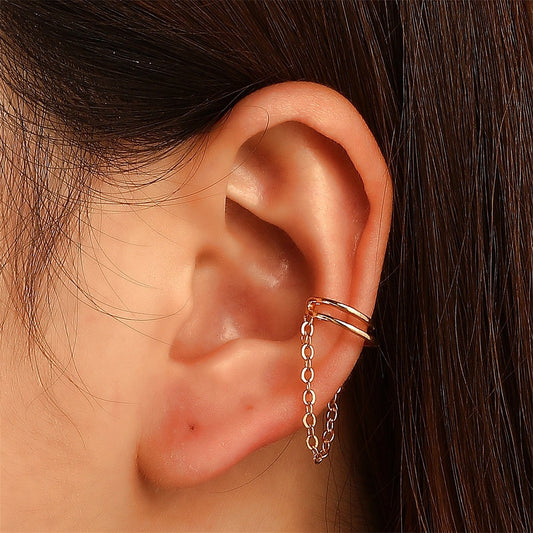 Small fresh metal chain ear clip single personality high-end retro hole-free earrings super fairy earrings for girls