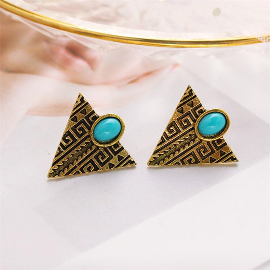 Turquoise Triangle Earrings Female Fashion Bohemia Metal Geometric Earrings Old Earrings