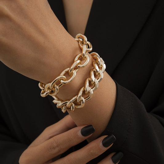 Hip-hop punk metal aluminum chain bracelet set decoration trend simple geometric hand jewelry for women