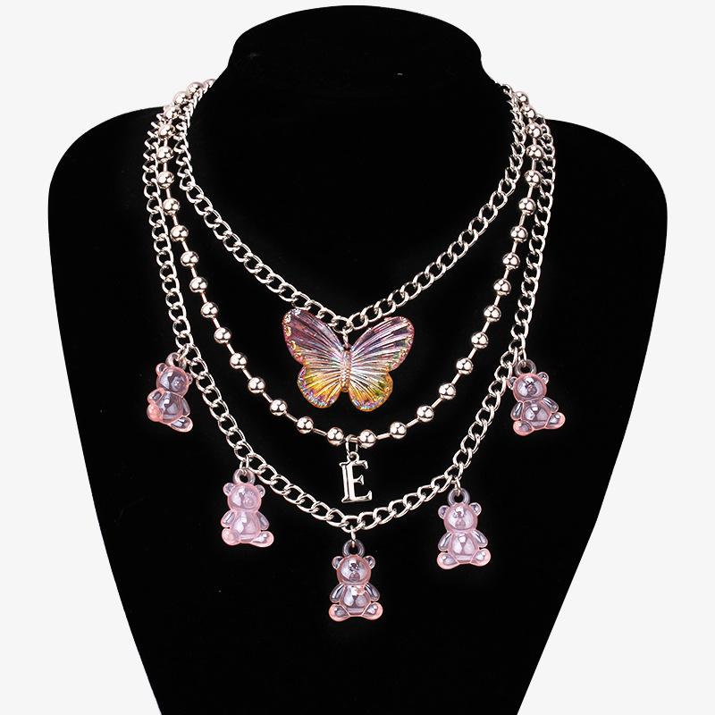 Jewelry simple multi-layer ball chain necklace female retro bear butterfly pendant necklace set