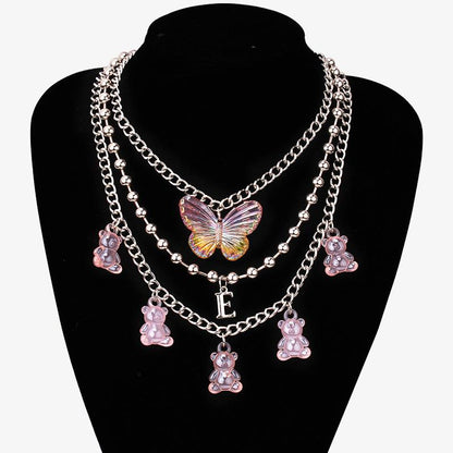 Jewelry simple multi-layer ball chain necklace female retro bear butterfly pendant necklace set